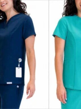 Frontline Women Short Sleeve Front V Neck Double Pocket Scrub Top - Doctor Nurse